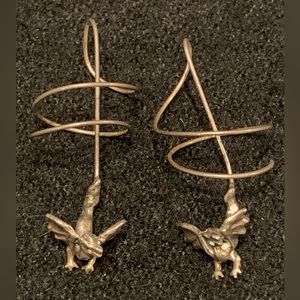 Vintage silver dragon earrings with twist post